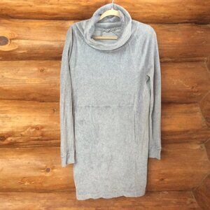 Athleta Gray Velvety Velour Cowl Neck Cozy Kangaroo Pocket Dress Size Medium
